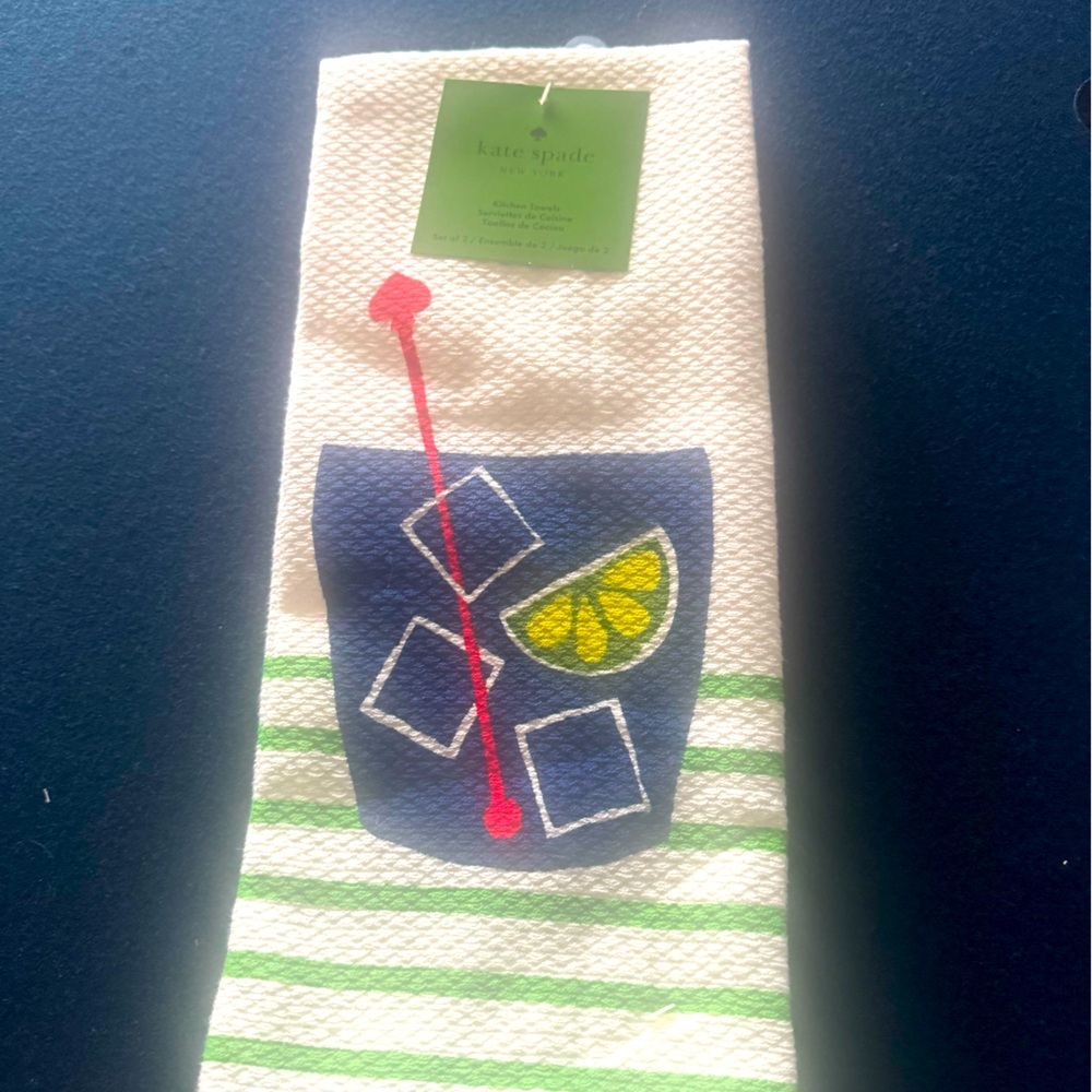 Kate Spade set of 2 Cocktail Kitchen Towels! See pic for angles,sizing & design!